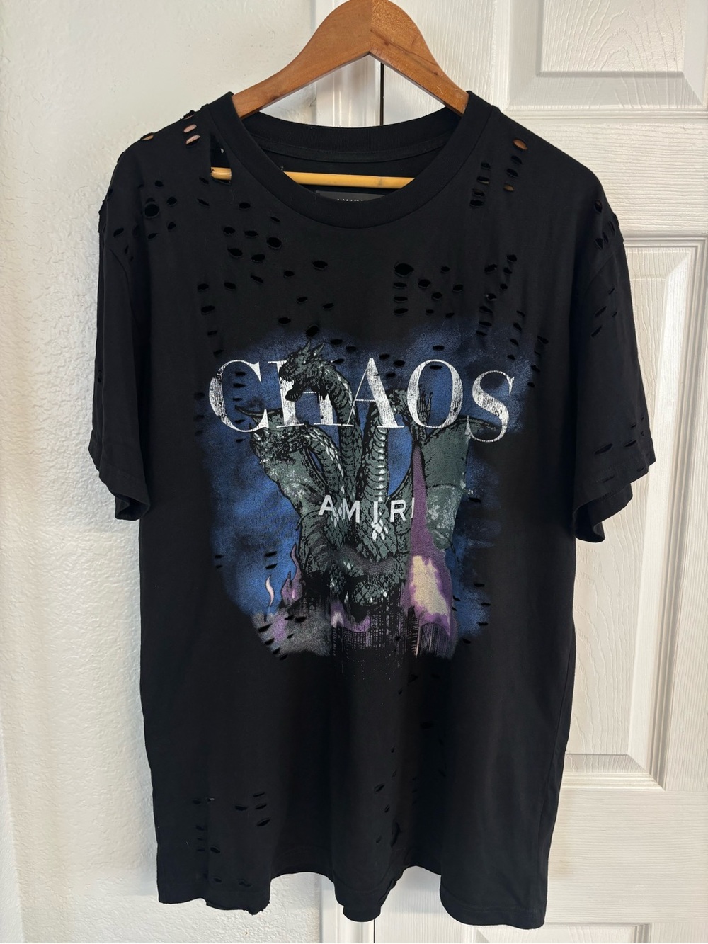 Amiri Chaos Dragon Black Distressed Shirt Size L